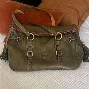 Dooney & Bourke Olive Green Leather Shoulder Bag with Gold Hardware